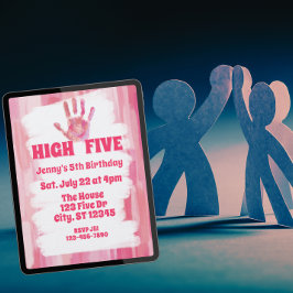 High Five, Pink Painted 5th Birthday 招待状