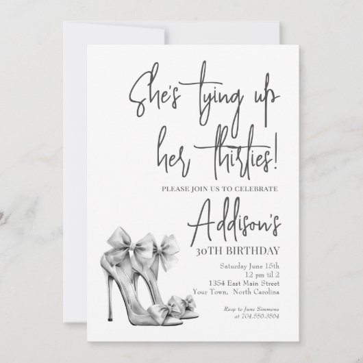 High Heel black bow 30th Birthday Party Invitation 招待状 (正面)