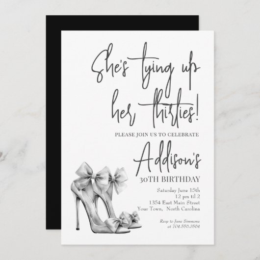 High Heel black bow 30th Birthday Party Invitation 招待状 (正面/裏面)