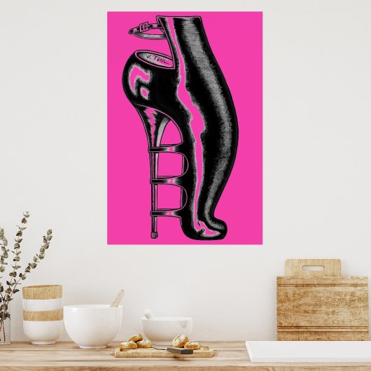High Heeled Rubber Boot/Hot Pink Poster ポスター (キッチン)