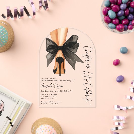 High Heels Black Bow Forty 40th Birthday Party  アクリル招待状 (インサイチュ (お祝い))