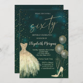 High Heels,Dress,Stars Green 60th Birthday  招待状 (正面/裏面)