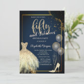 High Heels,Dress,Stars Navy Blue 50th Birthday  招待状 (スタンド正面)