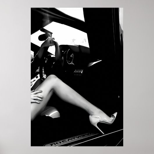 High Heels in Car Black and White Print Luxury ポスター (正面)