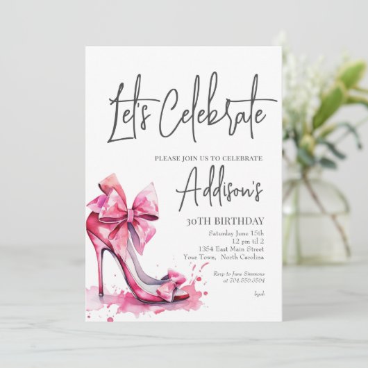 High Heels Pink bow 30th Birthday Party Invitation 招待状 (スタンド正面)