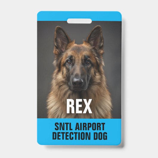 High Impact Blue Detection Dog Photo ID バッジ (Front)