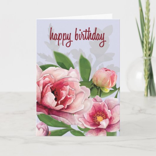 High-Poly Peony Birthday Card カード (正面)