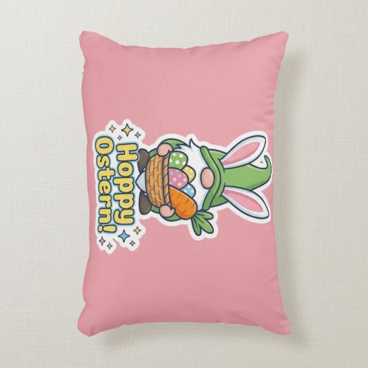 High-quality "Hoppy Easter" gnome illustration アクセントクッション (正面(垂直))