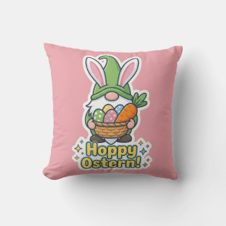 High-quality "Hoppy Easter" gnome illustration クッション