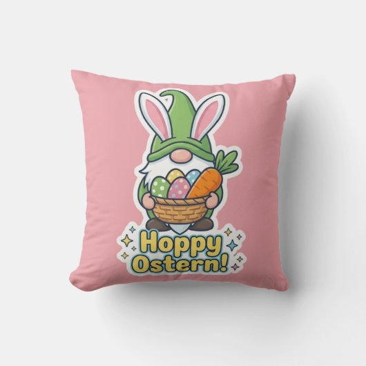 High-quality "Hoppy Easter" gnome illustration クッション (正面)