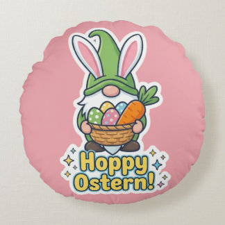 High-quality "Hoppy Easter" gnome illustration ラウンドクッション