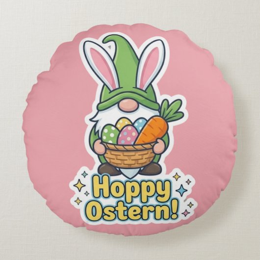 High-quality "Hoppy Easter" gnome illustration ラウンドクッション (正面)