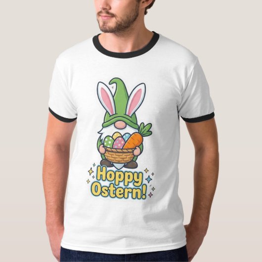 High-quality "Hoppy Easter" gnome illustration Tシャツ (正面)