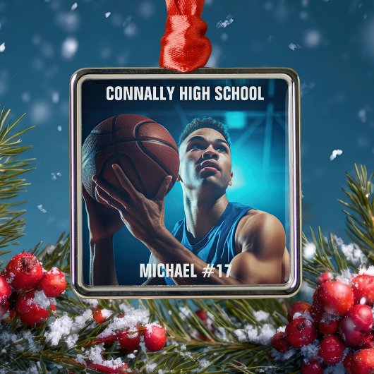 High School Basketball Player Photo Christmas メタルオーナメント