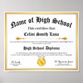 High School Diploma Replica Poster with Faux Gold  ポスター (正面)