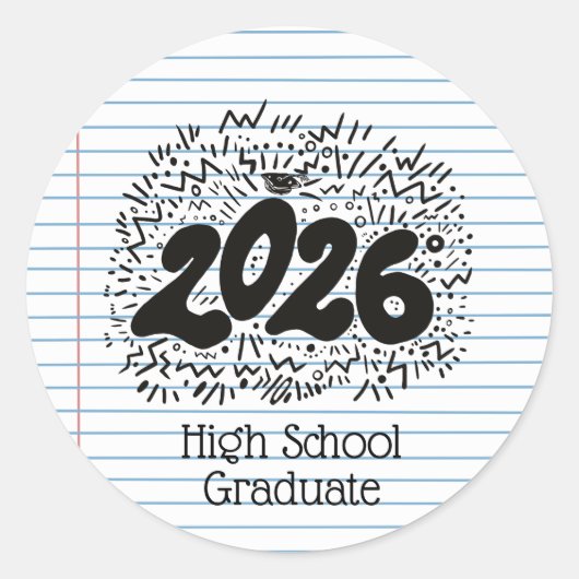High School Graduate Loose Leaf Paper Sticker ラウンドシール (正面)