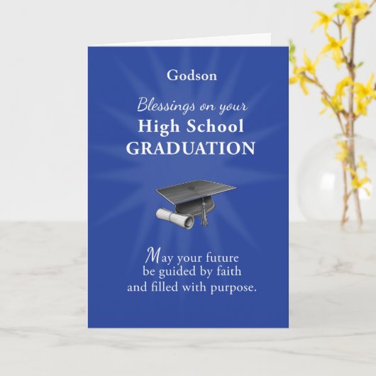 High School Graduation Godson Religious Blue カード (黄色い花)