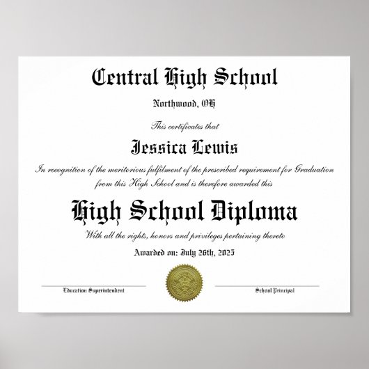  High School Graduation Graduate Diploma ポスター (正面)