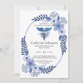 High School Graduation Invitation | Blue Floral Wr 招待状