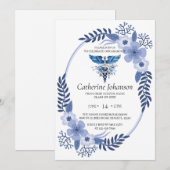 High School Graduation Invitation | Blue Floral Wr 招待状 (正面/裏面)