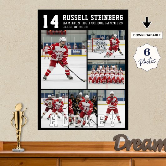 High School Hockey Senior Night 6 Photo Collage ポスター
