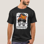High School Secretary Messy Bun Spooky Bat Orange  Tシャツ (正面)