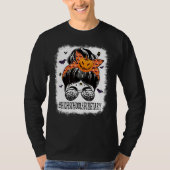 High School Secretary Messy Bun Spooky Bat Orange  Tシャツ (正面)
