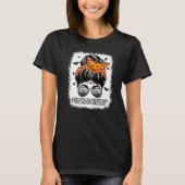 High School Secretary Messy Bun Spooky Bat Orange  Tシャツ (正面)