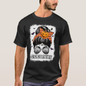 High School Secretary Messy Bun Spooky Bat Orange  Tシャツ (正面)