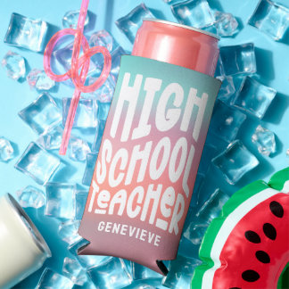 High School Teacher Pink Aqua Ombre スリム缶クーラー