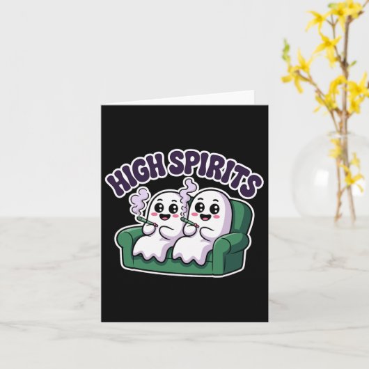 High Spirits Funny Ghost Weed Halloween Humor カード (黄色い花)