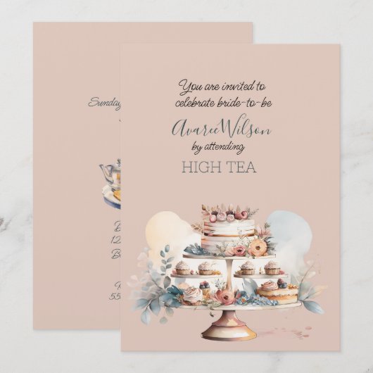 High Tea Bridal Showerの招待 招待状 (正面/裏面)