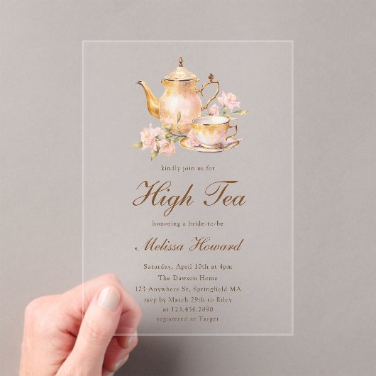 High Tea Pastel Gold Bridal Shower アクリル招待状 (インサイチュ (ポータブル))