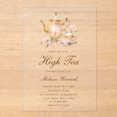 High Tea Pastel Gold Bridal Shower アクリル招待状 (正面)