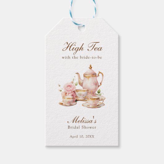 High Tea Pastel Gold Bridal Shower ギフトタグ (正面)