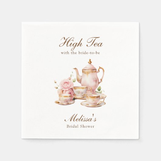 High Tea Pastel Gold Bridal Shower スタンダードカクテルナプキン (正面)