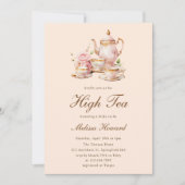 High Tea Pastel Orange Gold Bridal Shower 招待状 (正面)