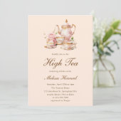 High Tea Pastel Orange Gold Bridal Shower 招待状 (スタンド正面)