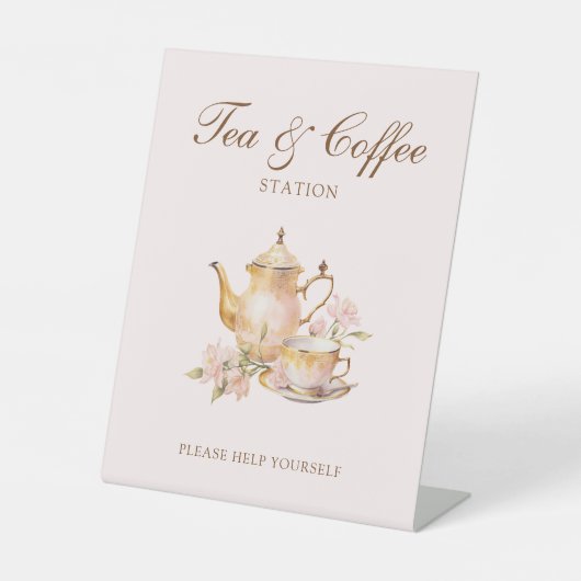 High Tea Pastel Pink Bridal Shower Tea & Coffee 台座サイン (正面)