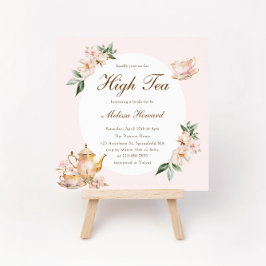 High Tea Pastel Pink Gold Bridal Shower 招待状
