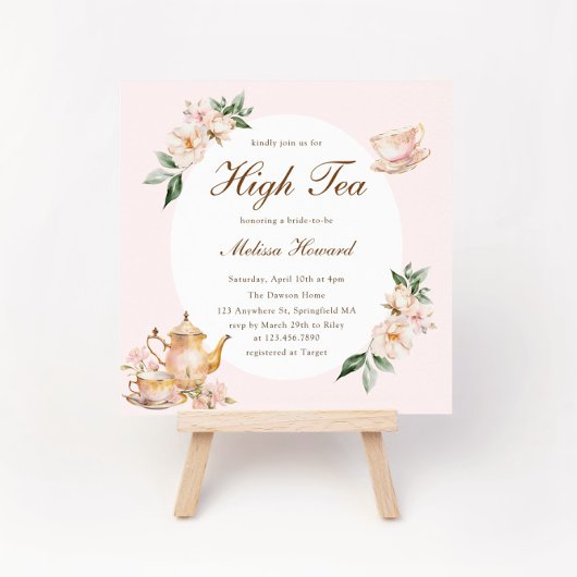 High Tea Pastel Pink Gold Bridal Shower 招待状