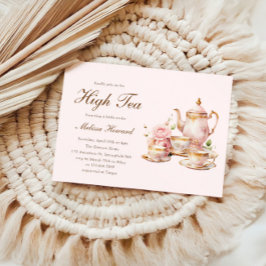 High Tea Pastel Pink Gold Bridal Shower 招待状
