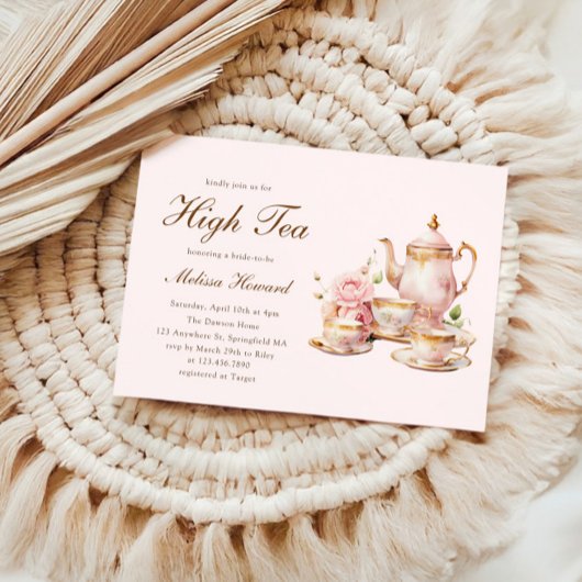High Tea Pastel Pink Gold Bridal Shower 招待状