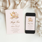 High Tea Pastel Pink Gold Bridal Shower 招待状