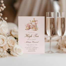 High Tea Pastel Pink Gold Bridal Shower 招待状