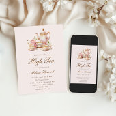 High Tea Pastel Pink Gold Bridal Shower 招待状