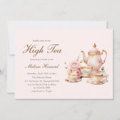 High Tea Pastel Pink Gold Bridal Shower 招待状 (正面)