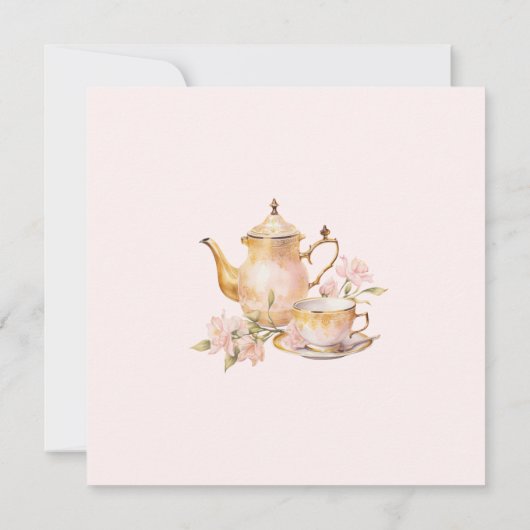 High Tea Pastel Pink Gold Bridal Shower 招待状 (裏面)