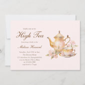High Tea Pastel Pink Gold Bridal Shower 招待状 (正面)