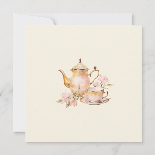 High Tea Pastel Yellow Gold Bridal Shower 招待状 (裏面)